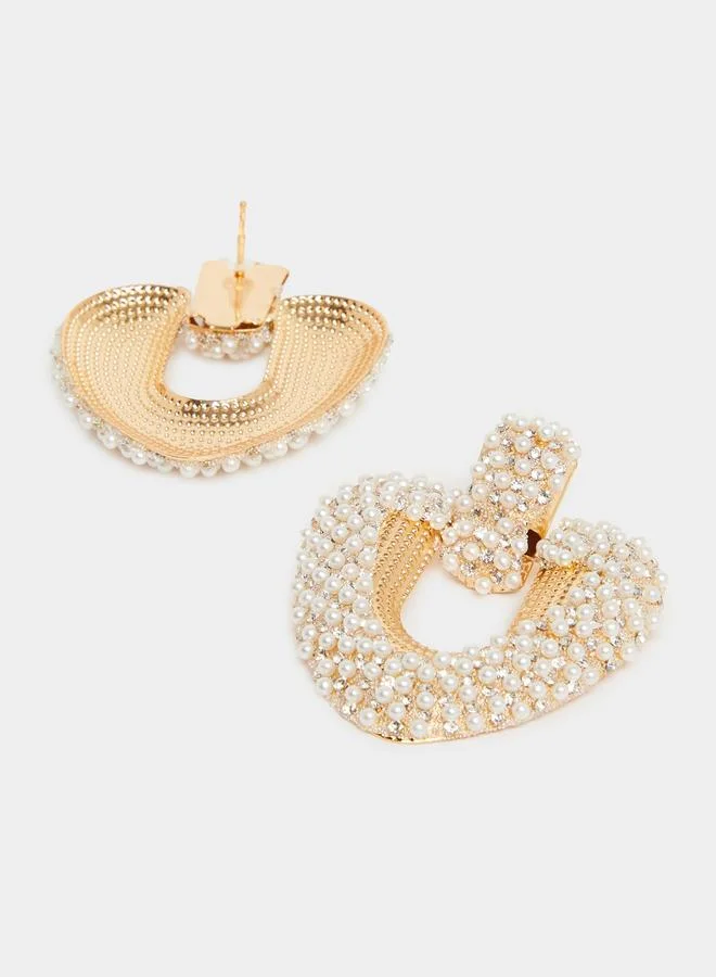 Styli Heart Pearl Dangle Earrings